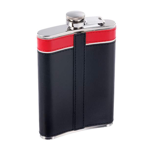 Фляга S.Quire 0,24 л, сталь+искусственная кожа, черно-красная W124-8 S.QUIRE, Артикул: W124-8 фото №1