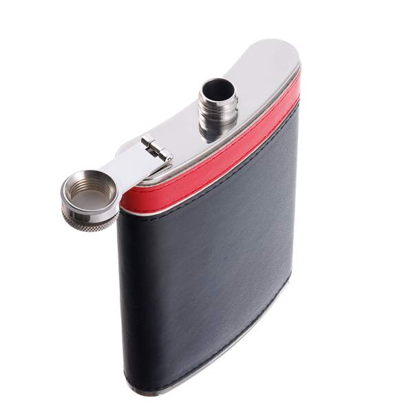 Фляга S.Quire 0,24 л, сталь+искусственная кожа, черно-красная W124-8 S.QUIRE, Артикул: W124-8 фото №1