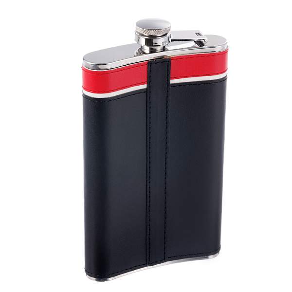 Фляга S.Quire 0,27 л, сталь+искусственная кожа, черно-красная W124-9 S.QUIRE, Артикул: W124-9 фото №1