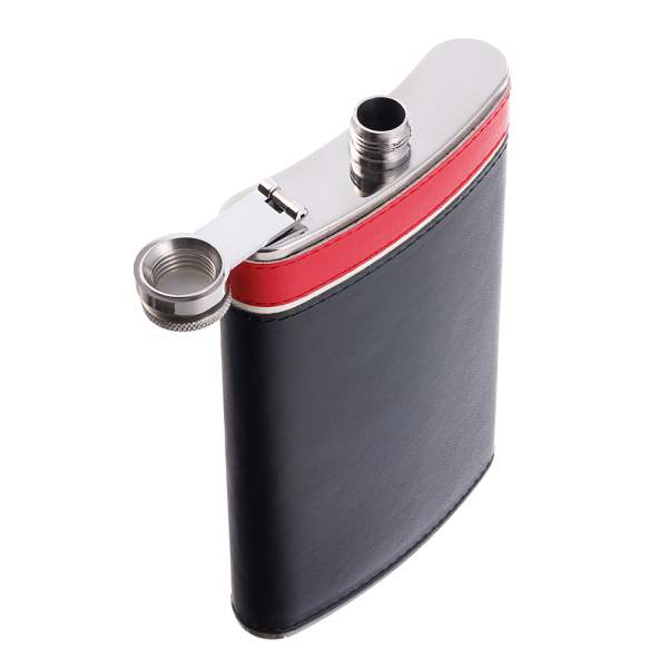 Фляга S.Quire 0,27 л, сталь+искусственная кожа, черно-красная W124-9 S.QUIRE, Артикул: W124-9 фото №1