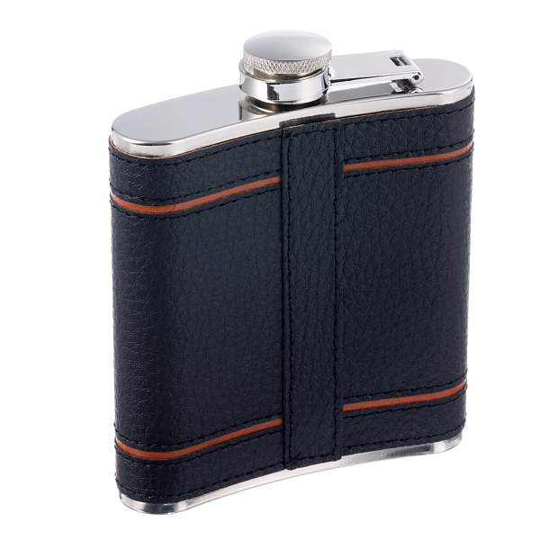 Фляга S.Quire 0,18 л, сталь+искусственная кожа, черно-коричневая W125-6 S.QUIRE, Артикул: W125-6 фото №1