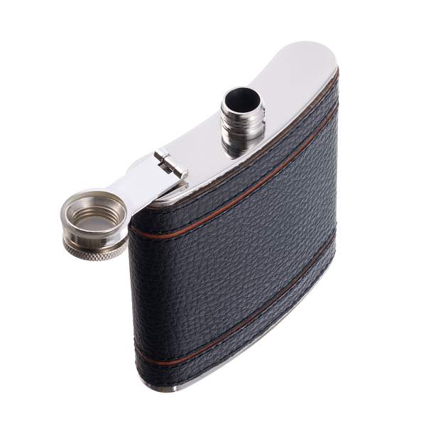 Фляга S.Quire 0,18 л, сталь+искусственная кожа, черно-коричневая W125-6 S.QUIRE, Артикул: W125-6 фото №1