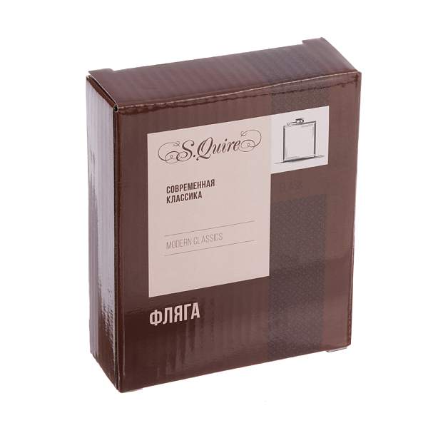 Фляга S.Quire 0,18 л, сталь+искусственная кожа, черно-коричневая W125-6 S.QUIRE, Артикул: W125-6 фото №1
