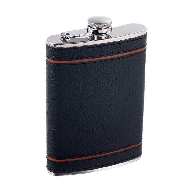 Фляга S.Quire 0,24 л, сталь+искусственная кожа, черно-коричневая W125-8 S.QUIRE, Артикул: W125-8 фото №1