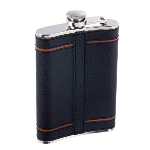 Фляга S.Quire 0,24 л, сталь+искусственная кожа, черно-коричневая W125-8 S.QUIRE, Артикул: W125-8 фото №1