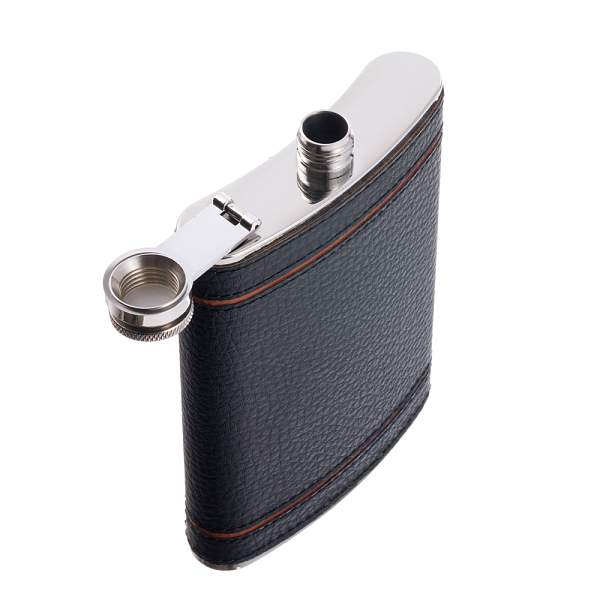 Фляга S.Quire 0,24 л, сталь+искусственная кожа, черно-коричневая W125-8 S.QUIRE, Артикул: W125-8 фото №1