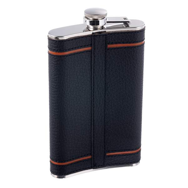 Фляга S.Quire 0,27 л, сталь+искусственная кожа, черно-коричневая W125-9 S.QUIRE, Артикул: W125-9 фото №1