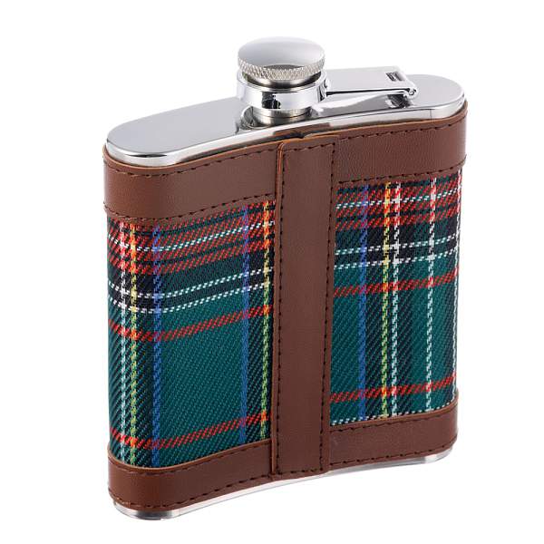 Фляга S.Quire 0,18 л, сталь+искусственная кожа, коричневая с шотландской клеткой W201-6 S.QUIRE, Артикул: W201-6 фото №1