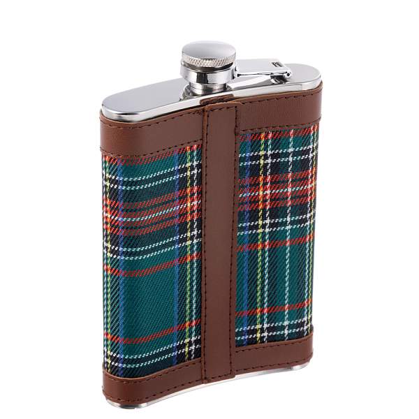 Фляга S.Quire 0,24 л, сталь+искусственная кожа, коричневая с шотландской клеткой W201-8 S.QUIRE, Артикул: W201-8 фото №1