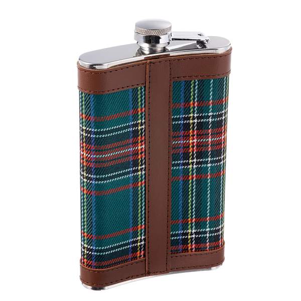 Фляга S.Quire 0,27 л, сталь+искусственная кожа, коричневая с шотландской клеткой W201-9 S.QUIRE, Артикул: W201-9 фото №1