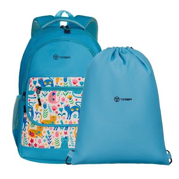 Рюкзак TORBER CLASS X, зелёный с орнаментом, 45 x 30 x 18 см + Мешок для сменной обуви в подарок! T2743-23-Gr Torber, Артикул: T2743-23-Gr фото №1