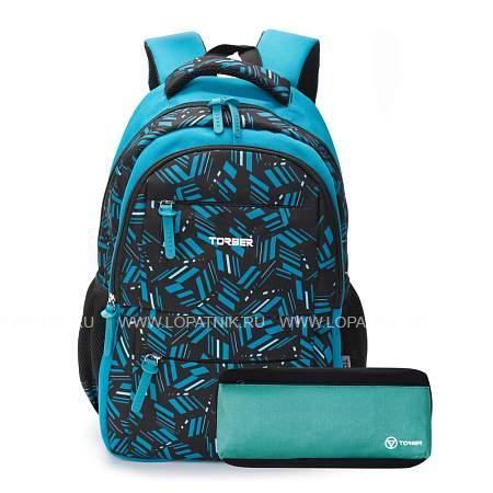 рюкзак torber class x, голубой с орнаментом, полиэстер, 45 x 30 x 18 см + пенал в подарок! t2602-blu-p Torber