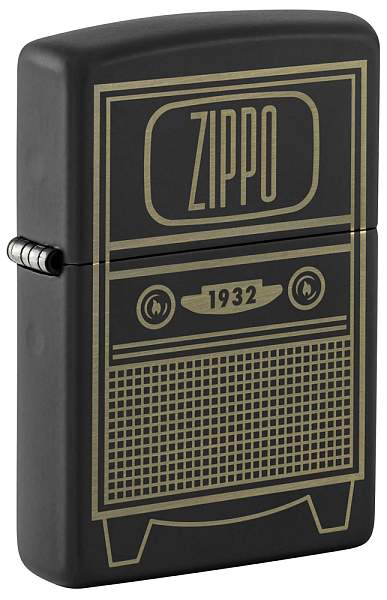 Зажигалка ZIPPO Vintage TV Design с покрытием Black Matte, латунь/сталь, черная, 38x13x57 мм 48619 Zippo, Артикул: 48619 фото №1
