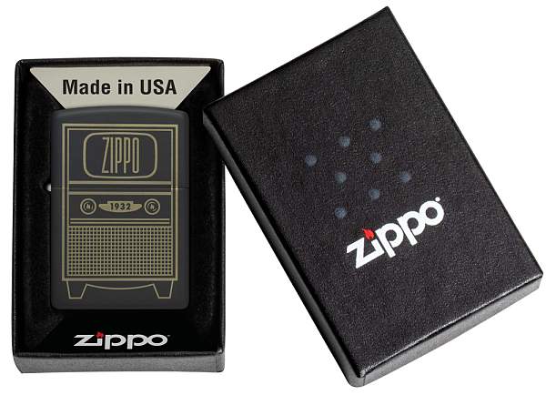 Зажигалка ZIPPO Vintage TV Design с покрытием Black Matte, латунь/сталь, черная, 38x13x57 мм 48619 Zippo, Артикул: 48619 фото №1