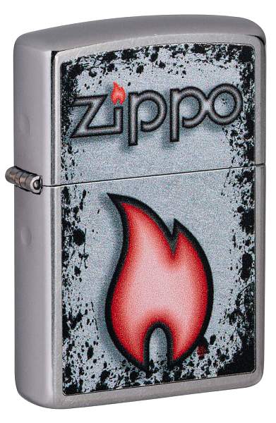 Зажигалка ZIPPO Flame Design с покрытием Street Chrome, латунь/сталь, серебристая, 38x13x57 мм 49576 Zippo, Артикул: 49576 фото №1
