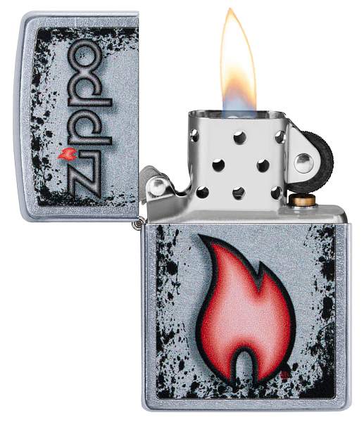 Зажигалка ZIPPO Flame Design с покрытием Street Chrome, латунь/сталь, серебристая, 38x13x57 мм 49576 Zippo, Артикул: 49576 фото №1