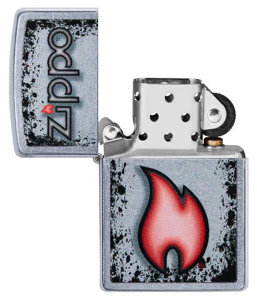 Зажигалка ZIPPO Flame Design с покрытием Street Chrome, латунь/сталь, серебристая, 38x13x57 мм 49576 Zippo, Артикул: 49576 фото №1