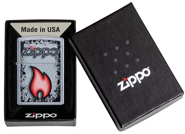 Зажигалка ZIPPO Flame Design с покрытием Street Chrome, латунь/сталь, серебристая, 38x13x57 мм 49576 Zippo, Артикул: 49576 фото №1