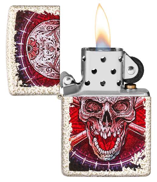 Зажигалка ZIPPO Skull Design с покрытием Mercury Glass, латунь/сталь, белая, 38x13x57 мм 49410 Zippo, Артикул: 49410 фото №1