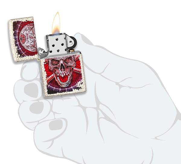 Зажигалка ZIPPO Skull Design с покрытием Mercury Glass, латунь/сталь, белая, 38x13x57 мм 49410 Zippo, Артикул: 49410 фото №1