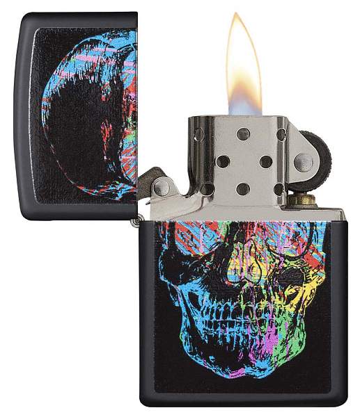 Зажигалка ZIPPO Skull Design с покрытием Black Matte, латунь/сталь, черная, 38x13x57 мм 28042 Zippo, Артикул: 28042 фото №1