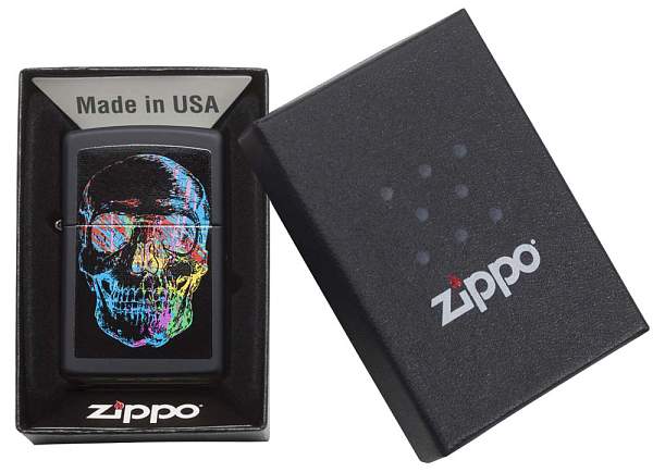 Зажигалка ZIPPO Skull Design с покрытием Black Matte, латунь/сталь, черная, 38x13x57 мм 28042 Zippo, Артикул: 28042 фото №1