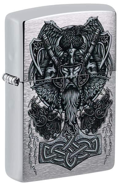 Зажигалка ZIPPO Viking Design с покрытием Brushed Chrome, латунь/сталь, серебристая, 38x13x57 мм 49777 Zippo, Артикул: 49777 фото №1
