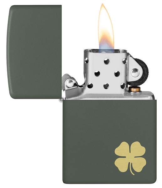Зажигалка ZIPPO Four Leaf Clover с покрытием Green Matte, латунь/сталь, зеленая, 38x13x57 мм 49796 Zippo, Артикул: 49796 фото №1