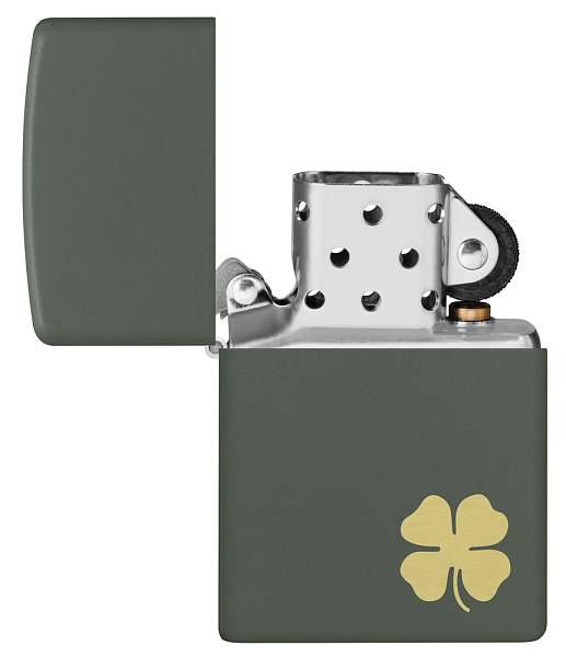 Зажигалка ZIPPO Four Leaf Clover с покрытием Green Matte, латунь/сталь, зеленая, 38x13x57 мм 49796 Zippo, Артикул: 49796 фото №1