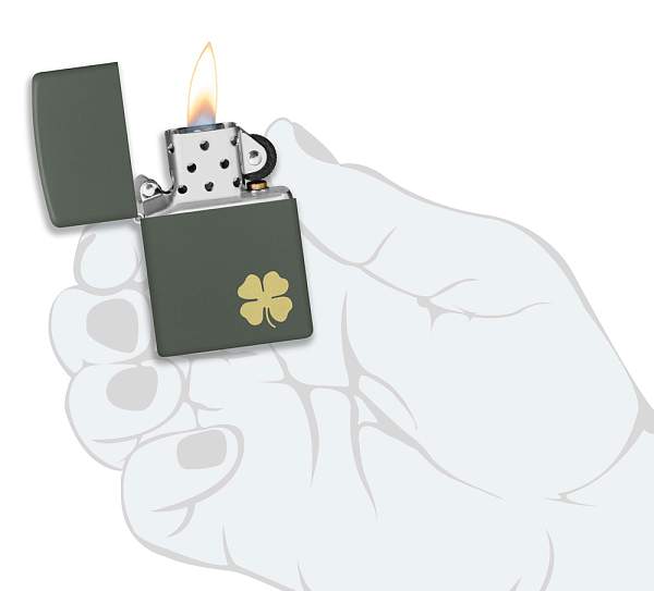 Зажигалка ZIPPO Four Leaf Clover с покрытием Green Matte, латунь/сталь, зеленая, 38x13x57 мм 49796 Zippo, Артикул: 49796 фото №1