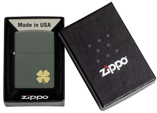 Зажигалка ZIPPO Four Leaf Clover с покрытием Green Matte, латунь/сталь, зеленая, 38x13x57 мм 49796 Zippo, Артикул: 49796 фото №1