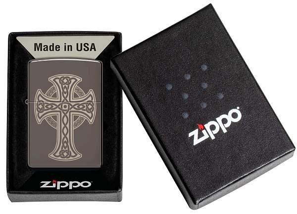 Зажигалка ZIPPO Celtic Cross Design с покрытием Black Ice®, латунь/сталь, черная, 38x13x57 мм 48614 Zippo, Артикул: 48614 фото №1
