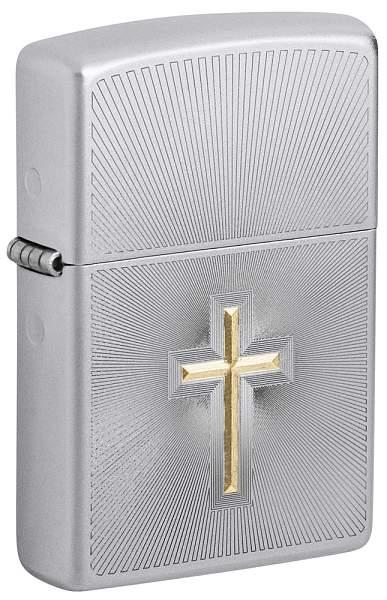 Зажигалка ZIPPO Cross Design с покрытием Satin Chrome, латунь/сталь, серебристая, 38x13x57 мм 48581 Zippo, Артикул: 48581 фото №1