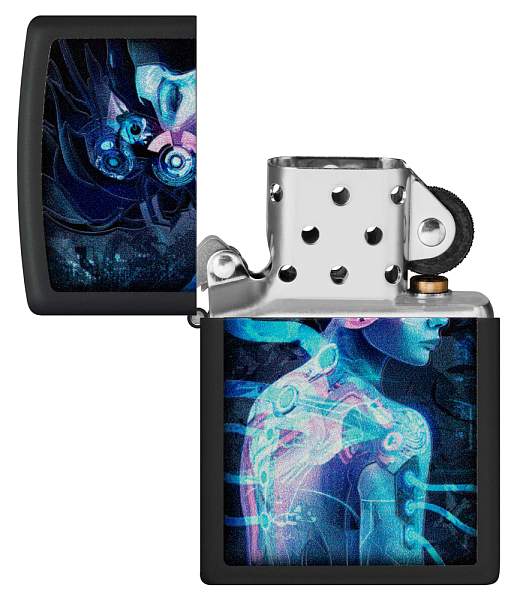 Зажигалка ZIPPO Cyborg Woman с покрытием Black Light, латунь/сталь, черная, матовая 38x13x57 мм 48517 Zippo, Артикул: 48517 фото №1
