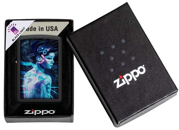 Зажигалка ZIPPO Cyborg Woman с покрытием Black Light, латунь/сталь, черная, матовая 38x13x57 мм 48517 Zippo, Артикул: 48517 фото №1