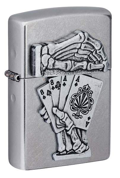 Зажигалка ZIPPO Dead Mans Hand с покрытием Street Chrome, латунь/сталь, серебристая, 38x13x57 мм 49536 Zippo, Артикул: 49536 фото №1