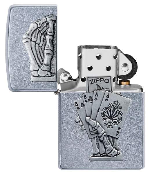 Зажигалка ZIPPO Dead Mans Hand с покрытием Street Chrome, латунь/сталь, серебристая, 38x13x57 мм 49536 Zippo, Артикул: 49536 фото №1