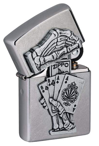 Зажигалка ZIPPO Dead Mans Hand с покрытием Street Chrome, латунь/сталь, серебристая, 38x13x57 мм 49536 Zippo, Артикул: 49536 фото №1