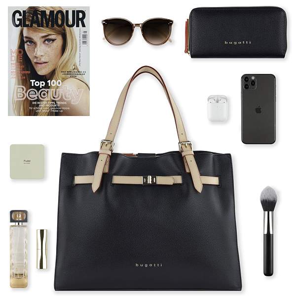 Сумка наплечная женская BUGATTI Ella, черная, полиуретан, 37,5х13,5х28 см 49663901 BUGATTI, Артикул: 49663901 фото №1