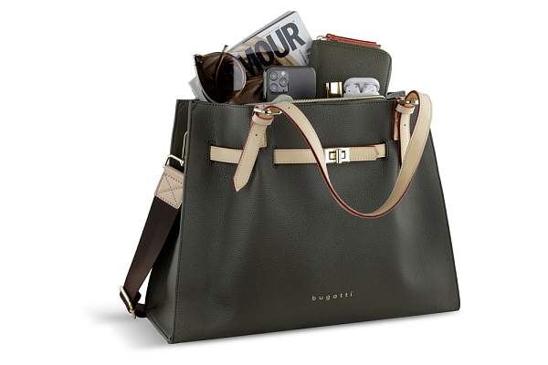 Сумка наплечная женская BUGATTI Ella, оливковая, полиуретан, 37,5х13,5х28 см 49663984 BUGATTI, Артикул: 49663984 фото №1