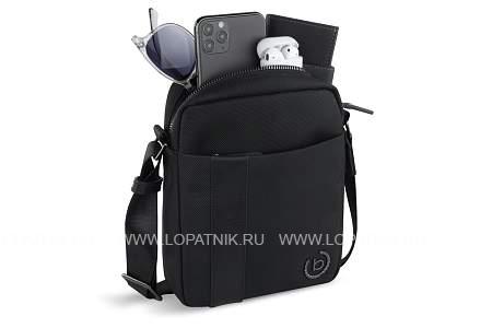 сумка наплечная мужская bugatti nero, чёрная, нейлон 1680d/кожа, 17х5х21 см 49640601 BUGATTI