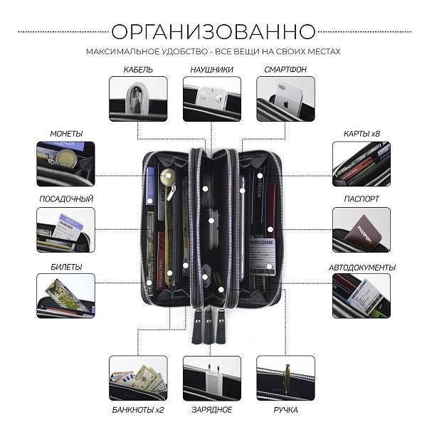 Вместительный клатч с 3-мя автономными отделениями BRIALDI Massa (Масса) relief black BR23062ES Черный Brialdi, Артикул: BR23062ES фото №1