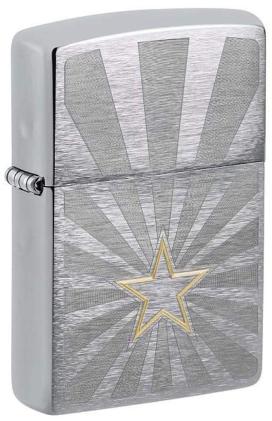Зажигалка ZIPPO Star Design с покрытием Brushed Chrome, латунь/сталь, серебристая, 36x13x57 мм 48657 Zippo, Артикул: 48657 фото №1