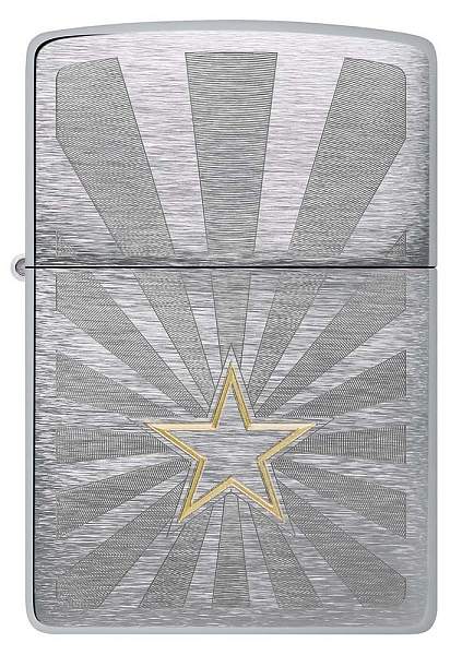 Зажигалка ZIPPO Star Design с покрытием Brushed Chrome, латунь/сталь, серебристая, 36x13x57 мм 48657 Zippo, Артикул: 48657 фото №1