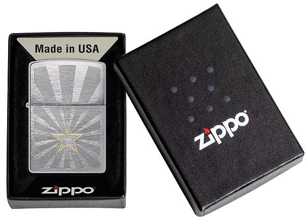 Зажигалка ZIPPO Star Design с покрытием Brushed Chrome, латунь/сталь, серебристая, 36x13x57 мм 48657 Zippo, Артикул: 48657 фото №1
