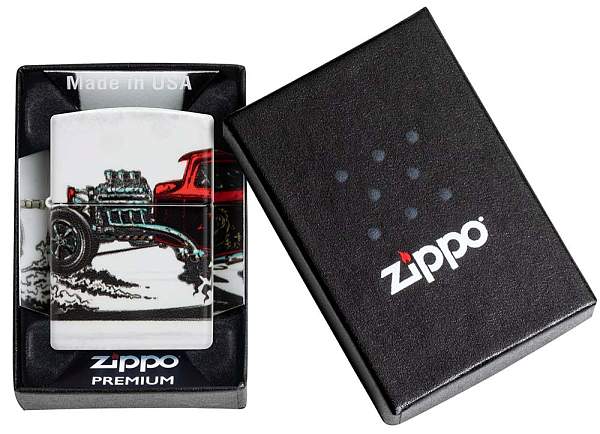 Зажигалка ZIPPO Hot Rod Design с покрытием 540 Matte, латунь/сталь, белая, матовая, 38x13x57 мм 48660 Zippo, Артикул: 48660 фото №1