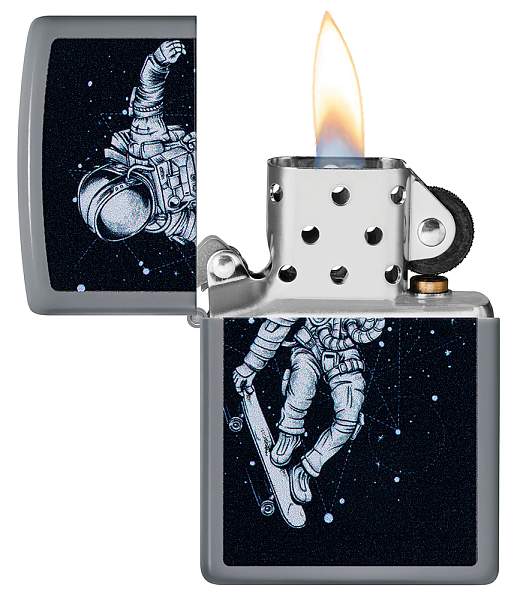 Зажигалка ZIPPO Skateboarding Astronaut с покрытием Flat Grey, латунь/сталь, серая, 38x13x57 мм 48644 Zippo, Артикул: 48644 фото №1