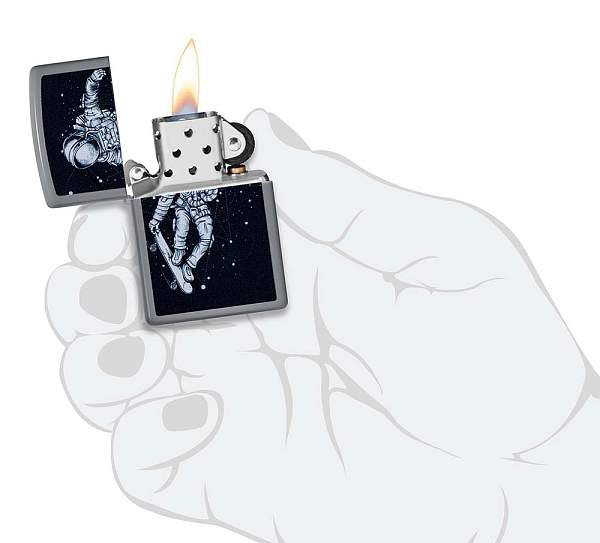Зажигалка ZIPPO Skateboarding Astronaut с покрытием Flat Grey, латунь/сталь, серая, 38x13x57 мм 48644 Zippo, Артикул: 48644 фото №1