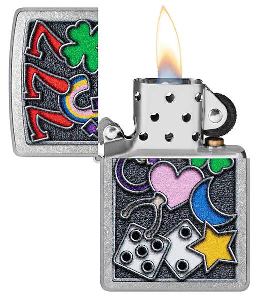 Зажигалка ZIPPO All Luck с покрытием Street Chrome, латунь/сталь, серебристая, 38x13x57 мм 48682 Zippo, Артикул: 48682 фото №1