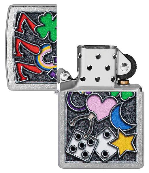 Зажигалка ZIPPO All Luck с покрытием Street Chrome, латунь/сталь, серебристая, 38x13x57 мм 48682 Zippo, Артикул: 48682 фото №1